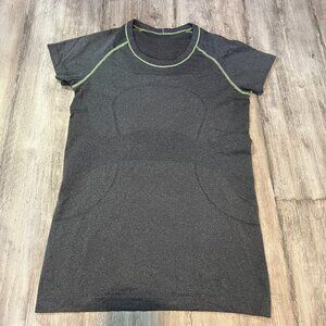 Lululemon Swiftly Tech S/S Crew, Heathered Gray + Yellow Contrast Stitch, Size 8